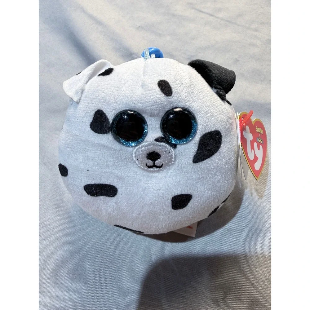 Ty Squish-a-Boos Fetch Dalmatian Dog Plush Backpack Clip 3 inch White Black Spot